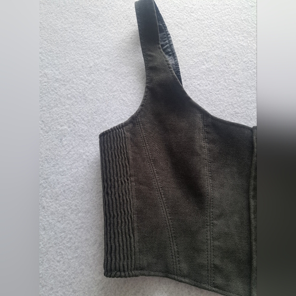 NWOT Babaton Dark Green Zipper Front Cropped Corset - Picture 4 of 12